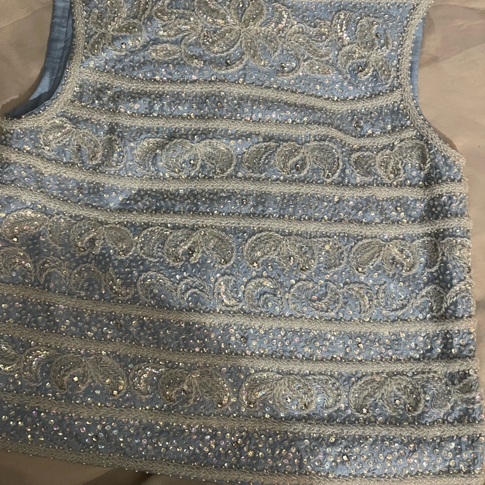 Vintage  Beaded Baby Blue Doreen Lok Sleeveless Top